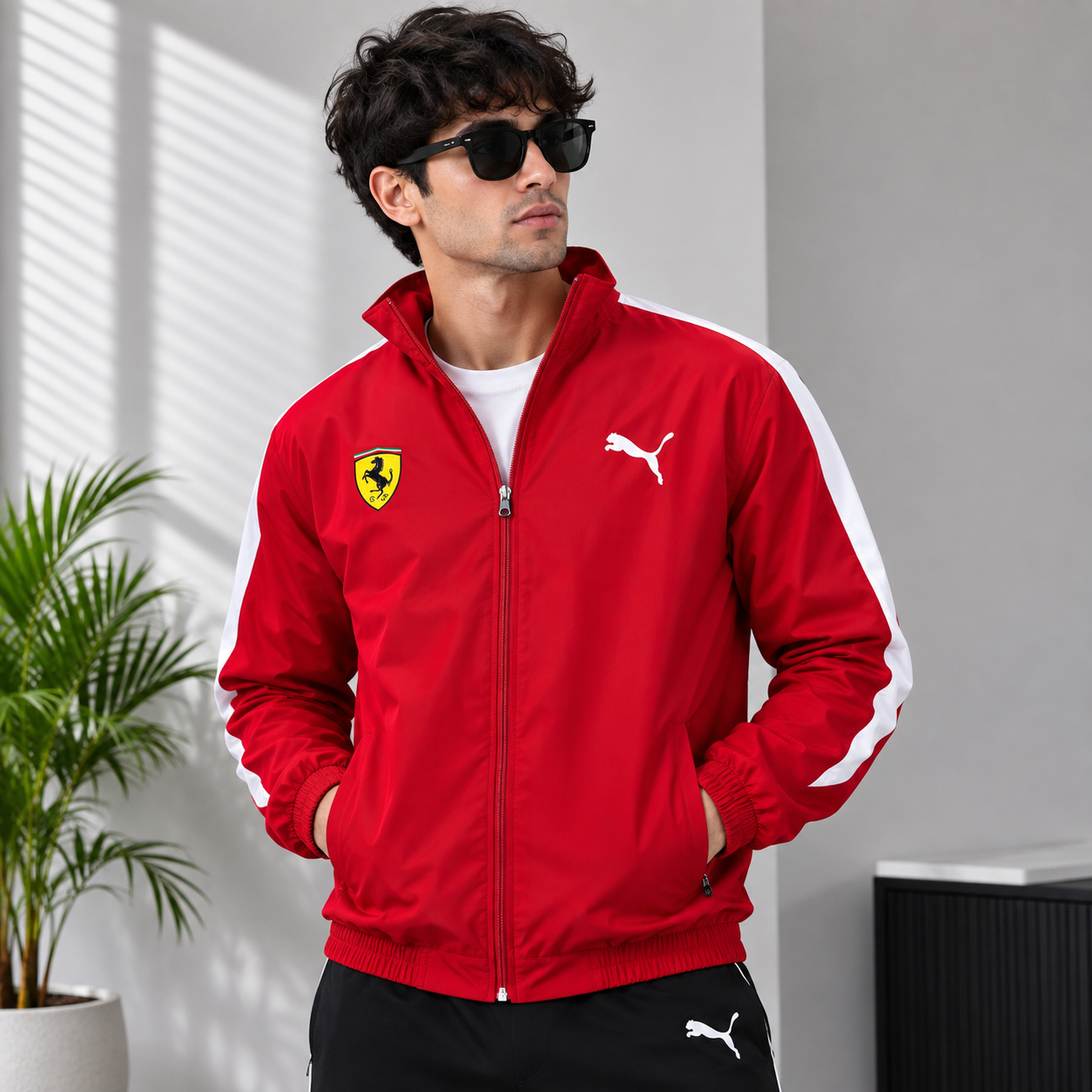 Pu_ma Men's Red Ferrari Style Track Jacket | Lightweight Full Zip Sports Windbreaker