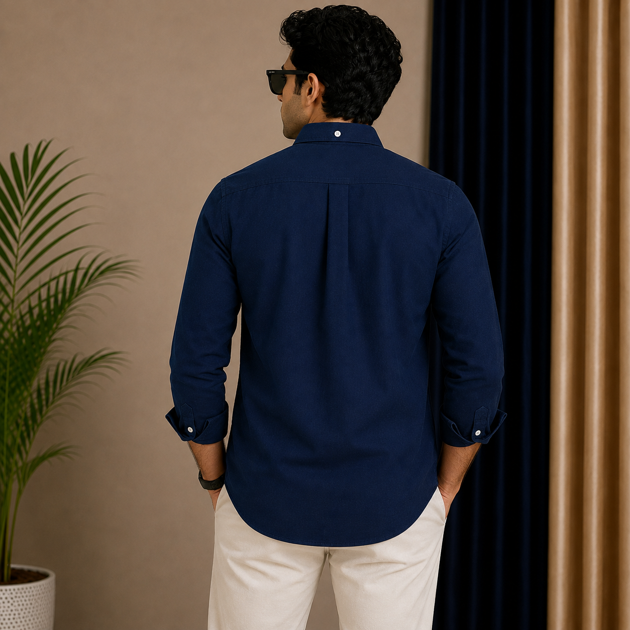 Po_lo RAL_PH LAU_REN Men’s Premium Navy Blue Oxford Shirt – Embroidered Button-Down Full Sleeve Shirt