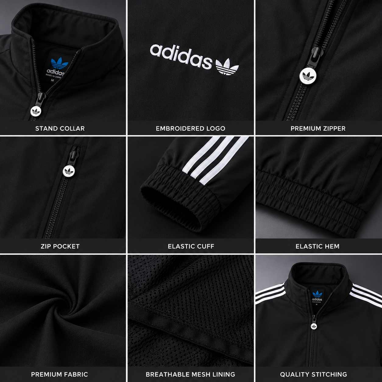 Adi_das Men’s Black 3-Stripe Track Jacket – Premium Zip-Up Sports Jacket