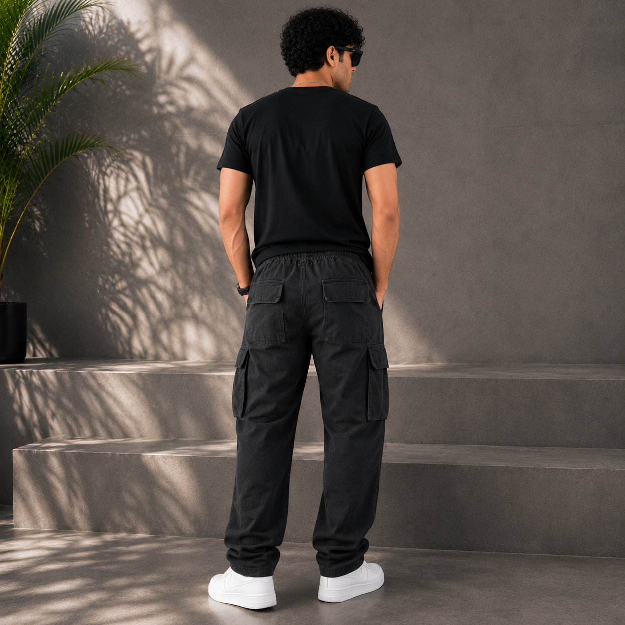 Po_lo Men's Premium Black Cargo Lower | Relaxed Fit Utility Pants with Drawstring Waist