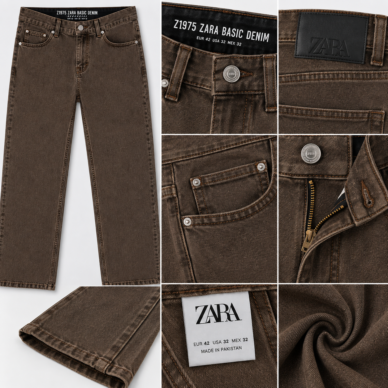 ZA_RA Basic Brown Straight Fit Jeans for Men | Premium Washed Denim | Classic Everyday Style