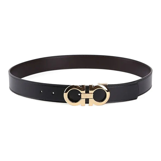 Ferragamo Reversible Adjustable Gancini Belt in Black Hickory