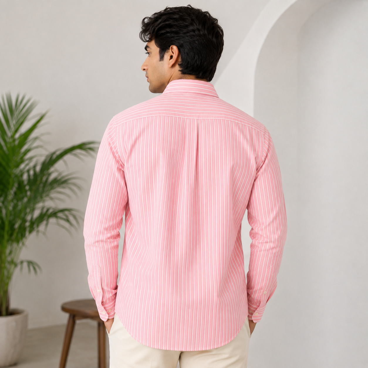 Po_lo Men's Pink Striped Premium Cotton Casual Shirt | Full Sleeves | Regular Fit