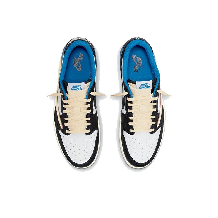 Travis Scott x Fragment Design x Jor_dan Air Jordan 1 Original Style Low SP Low-Top Basketball Shoes Unisex White Blue Black