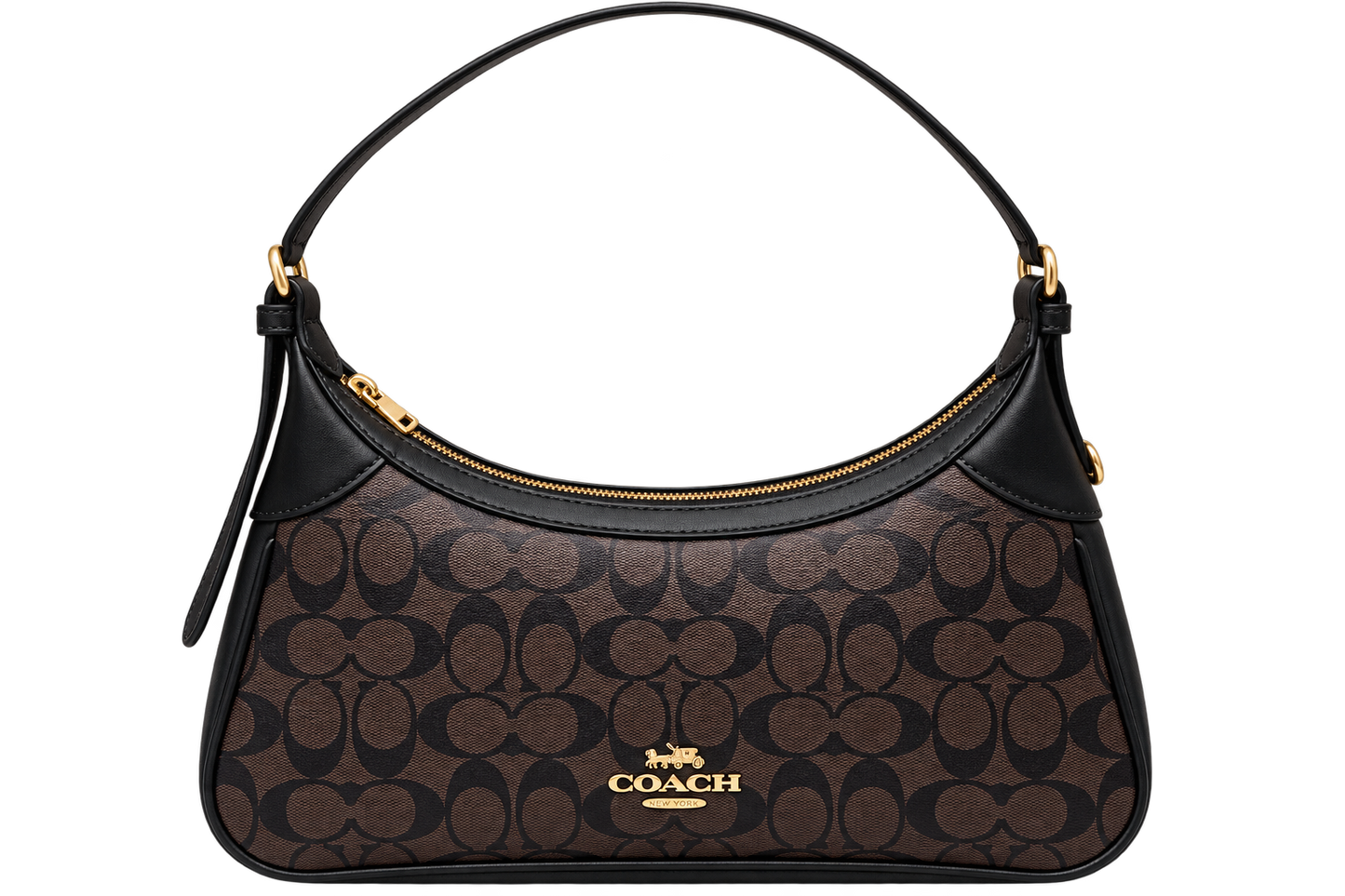 Co_ach Signature Dark Brown & Black Shoulder Bag – Luxury Women’s Hobo Bag