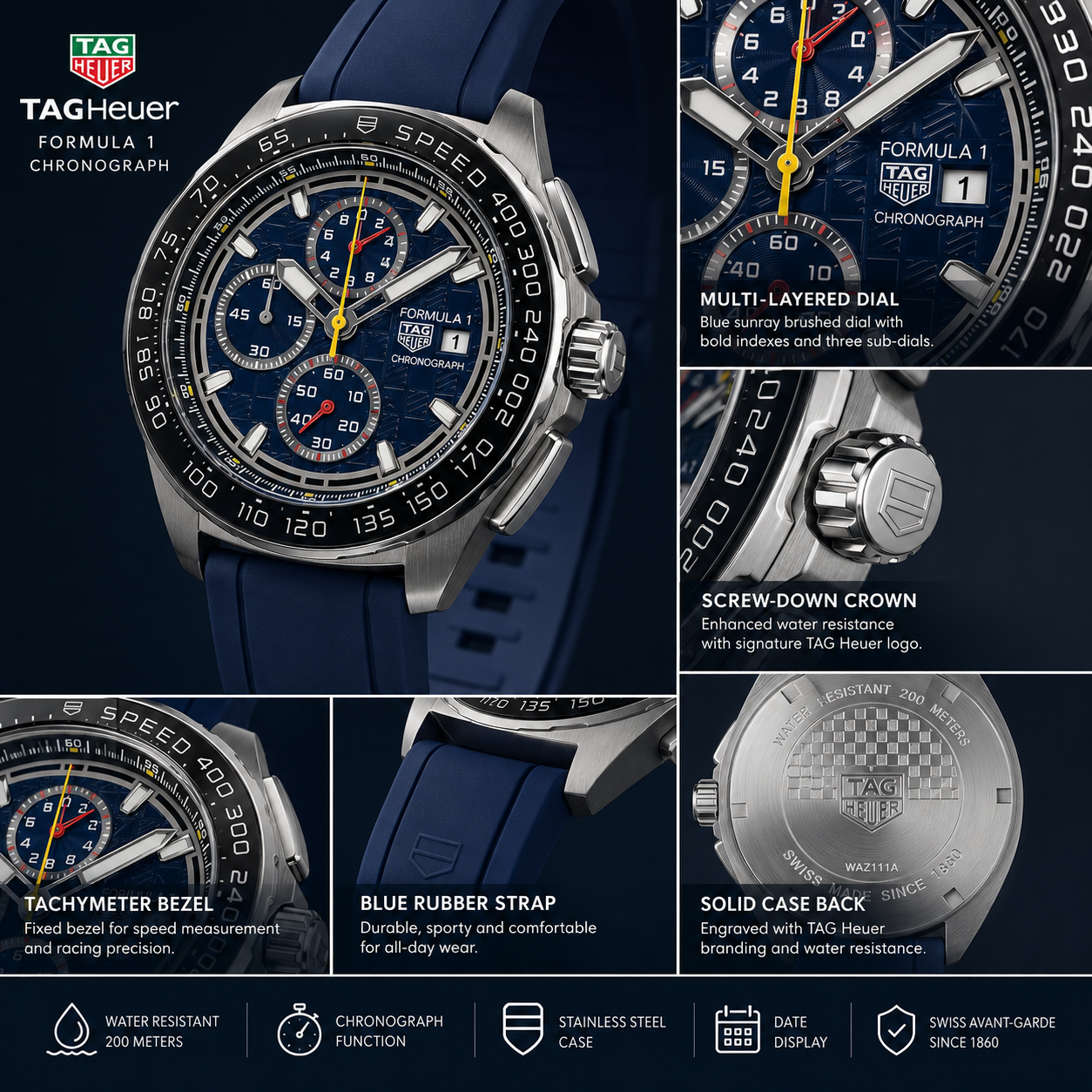 TA_G Heu_er Formula 1 Chronograph Men’s Watch – Blue Dial & Navy Rubber Strap