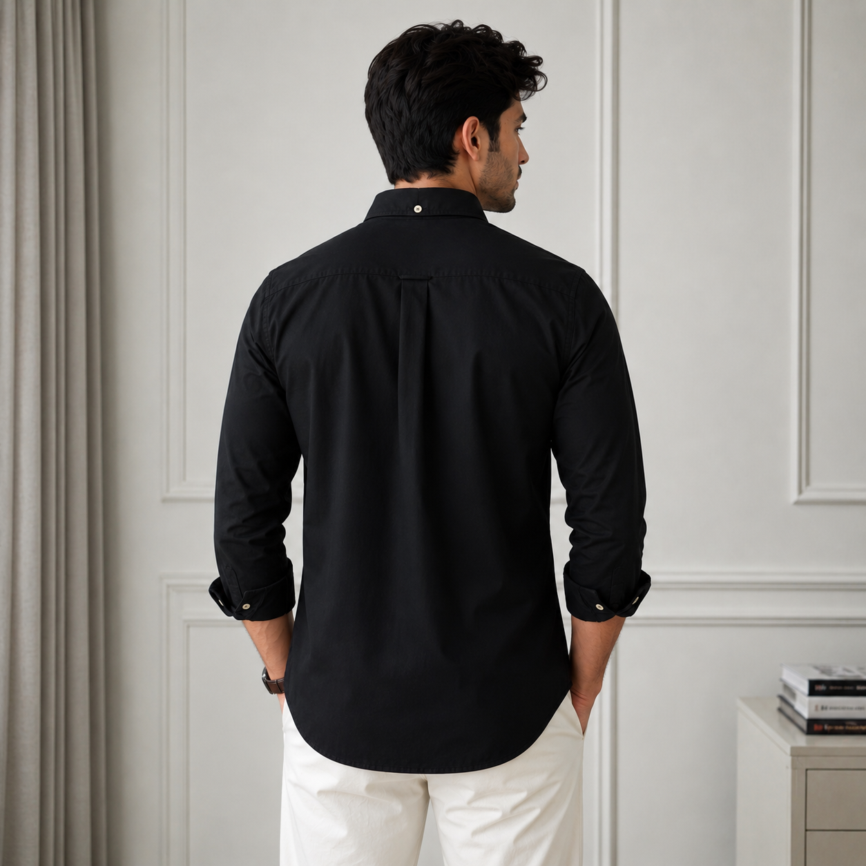 Lac_oste Men’s Black Classic Fit Button-Down Shirt – Premium Casual Wear