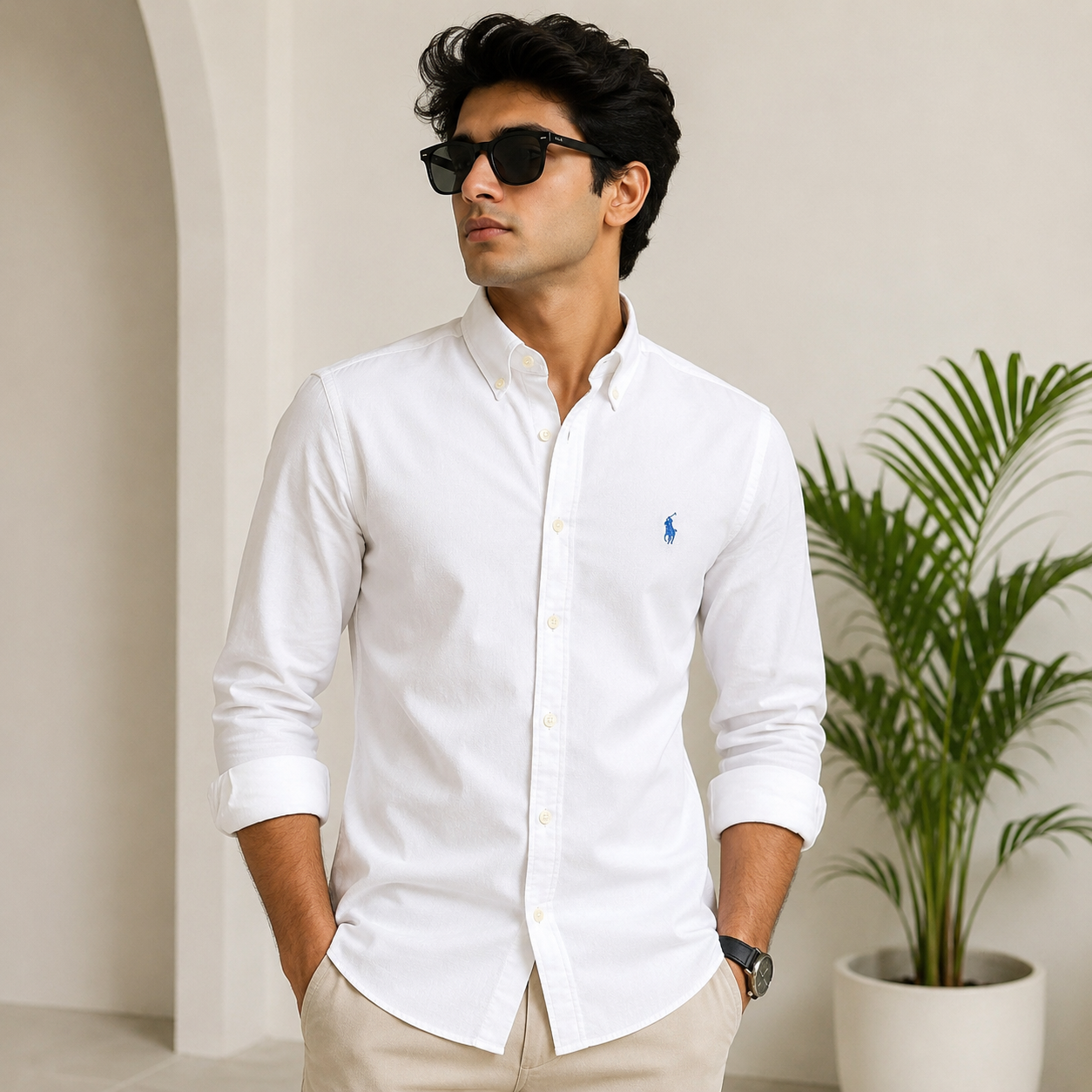 Po_lo RAL_PH LAUREN Men’s Premium White Oxford Button-Down Shirt – Classic Custom Fit