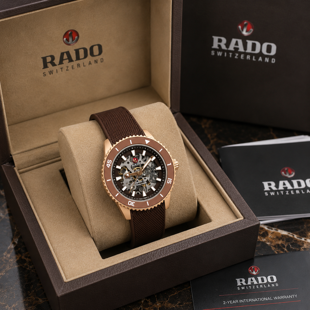 Ra_do Captain Cook Skeleton Rose Gold Brown Automatic Men’s Watch