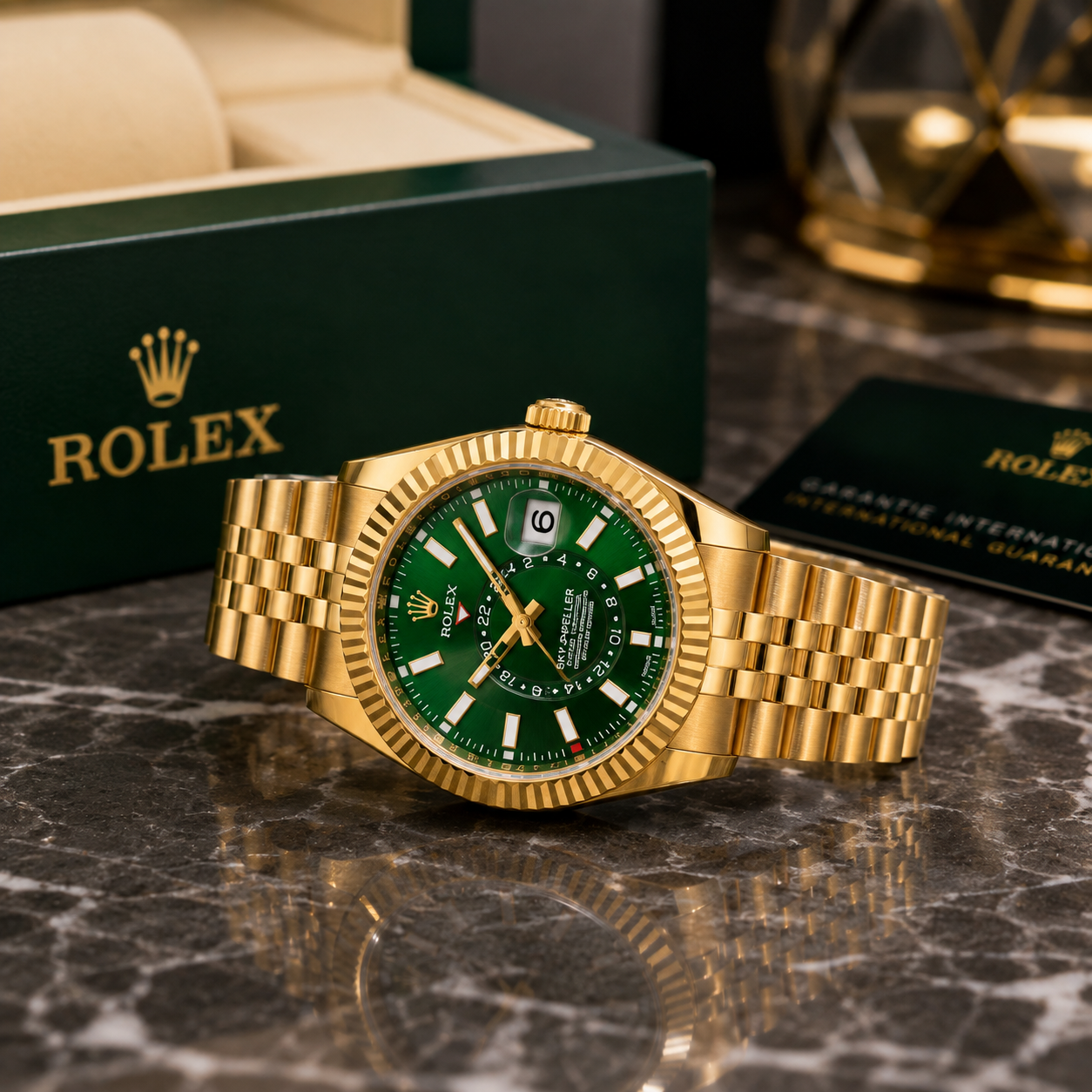Rol_ex Sky-Dweller Gold Green Dial Luxury Watch