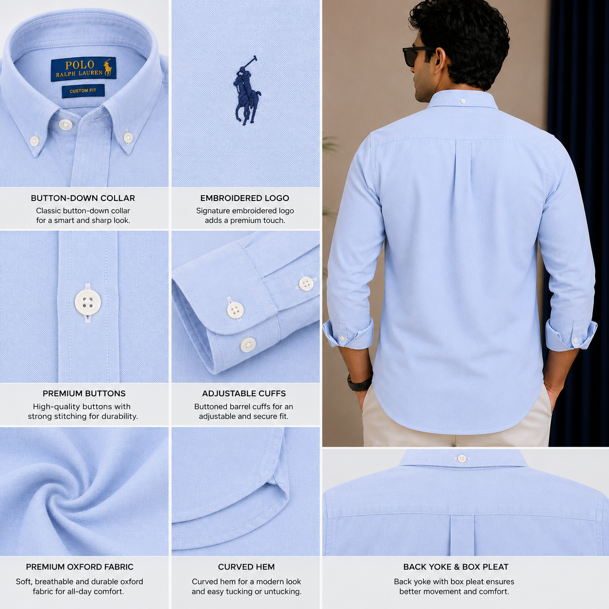 Po_lo RAL_PH LAU_REN Men’s Premium Sky Blue Oxford Shirt – Embroidered Button-Down Full Sleeve Shirt