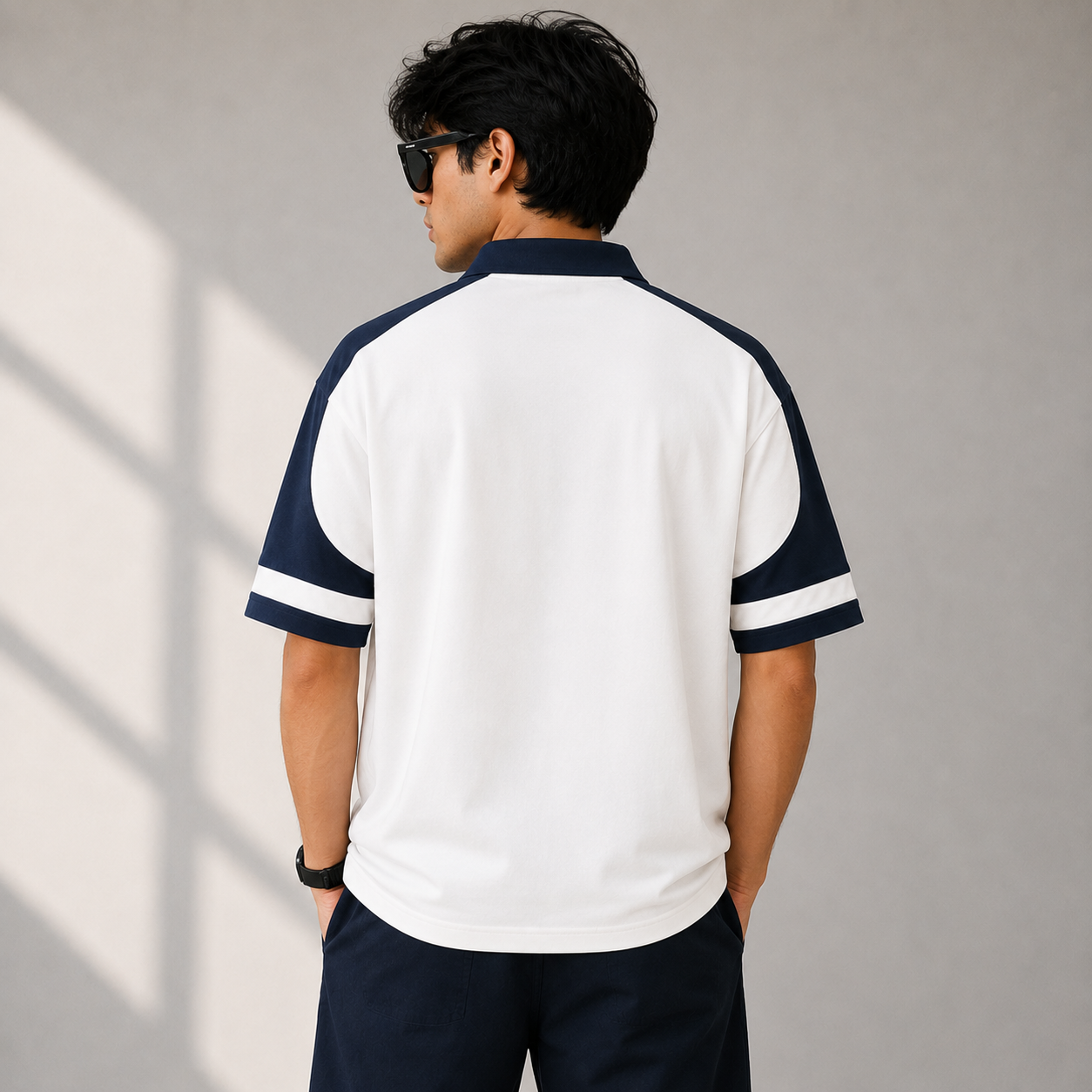 Lac_oste Style Men’s White & Navy Contrast Polo T-Shirt | Premium Half Sleeve Casual Polo | Smart Regular Fit