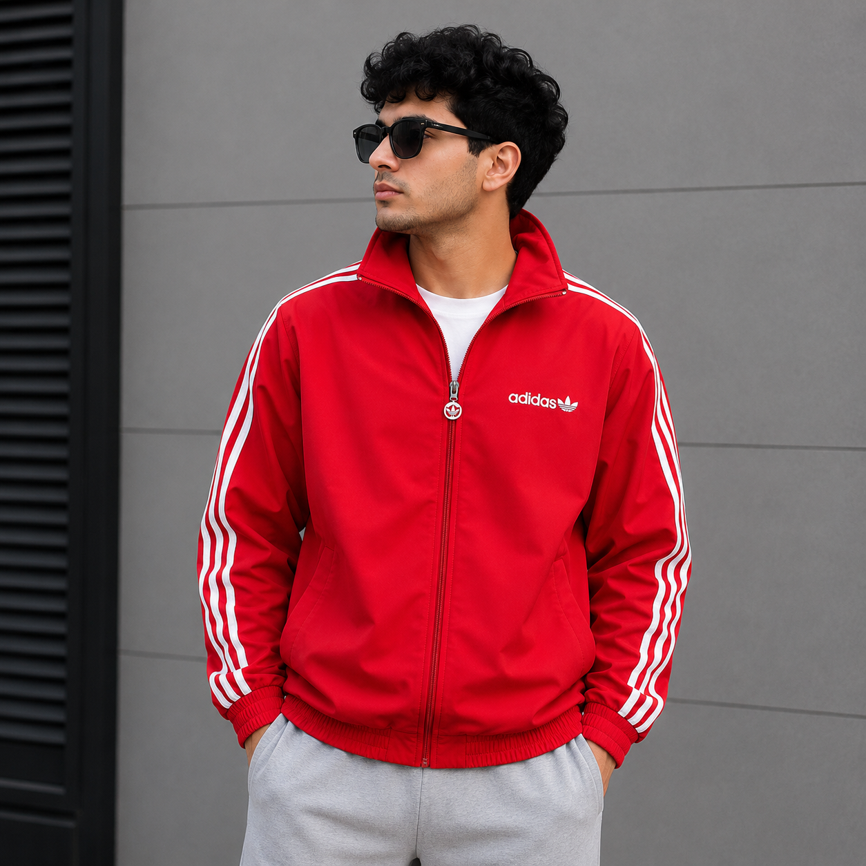 Adi_das Men’s Red 3-Stripe Track Jacket – Premium Zip-Up Sports Jacket