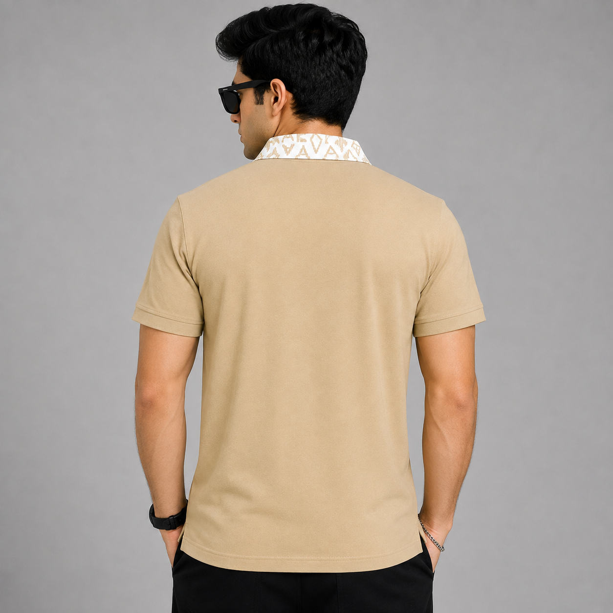 Men's Beige Premium Po_lo T-Shirt | Printed Collar Cotton Po_lo | Slim Fit Casual Po_lo Tee
