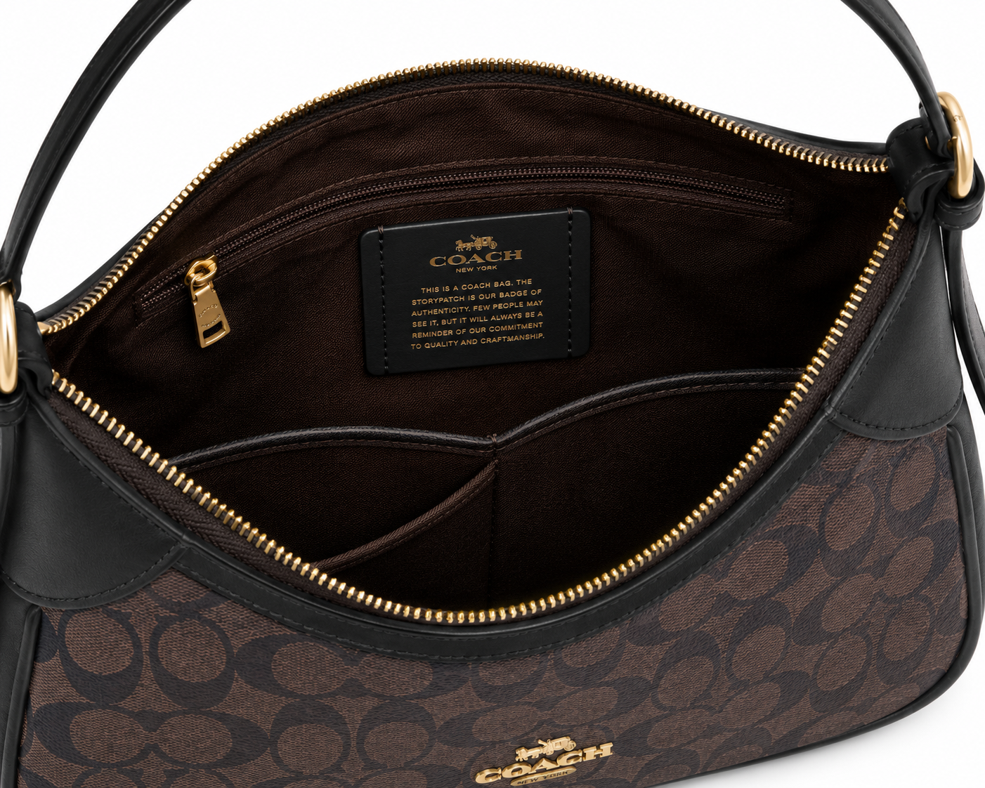 Co_ach Signature Dark Brown & Black Shoulder Bag – Luxury Women’s Hobo Bag