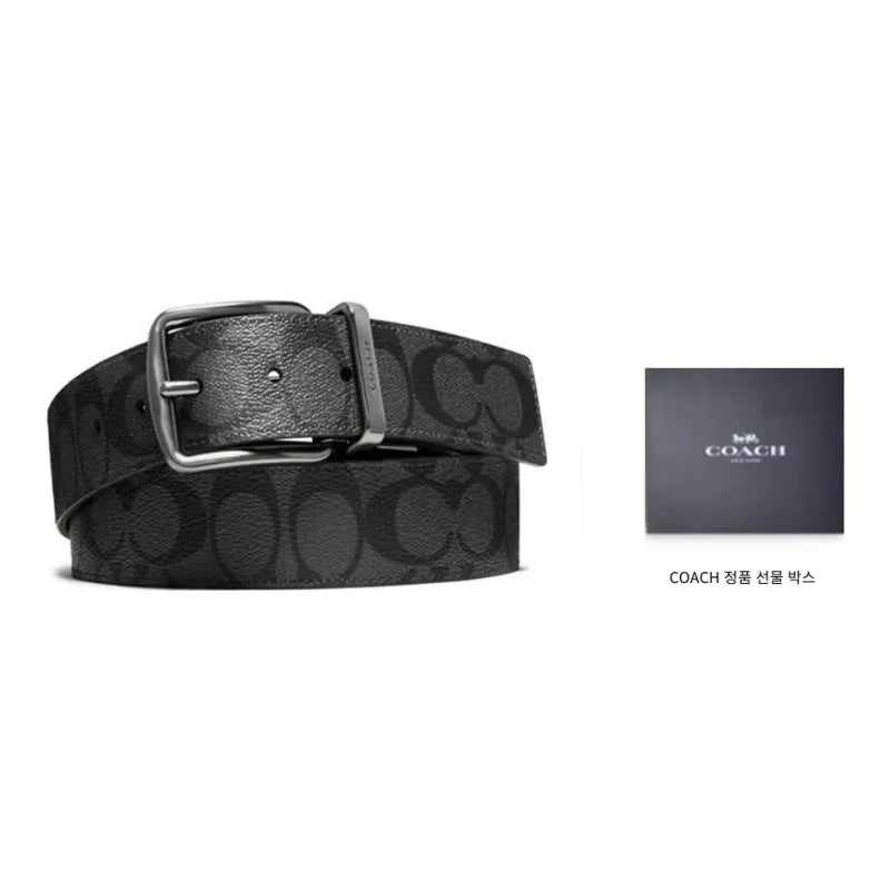 Coach PVC Leather Belt Men's Charcoal Gray 3.8cm Width