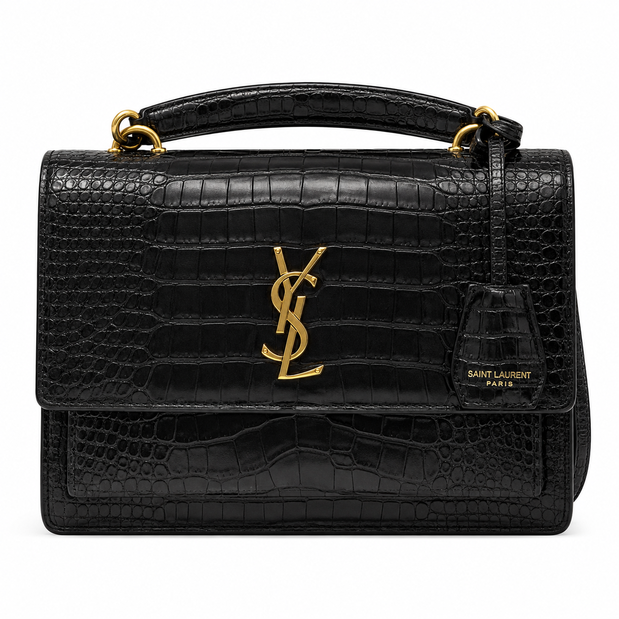 Sa_int Lau_rent Black Crocodile-Texture Top Handle Bag – Luxury Women’s Handbag