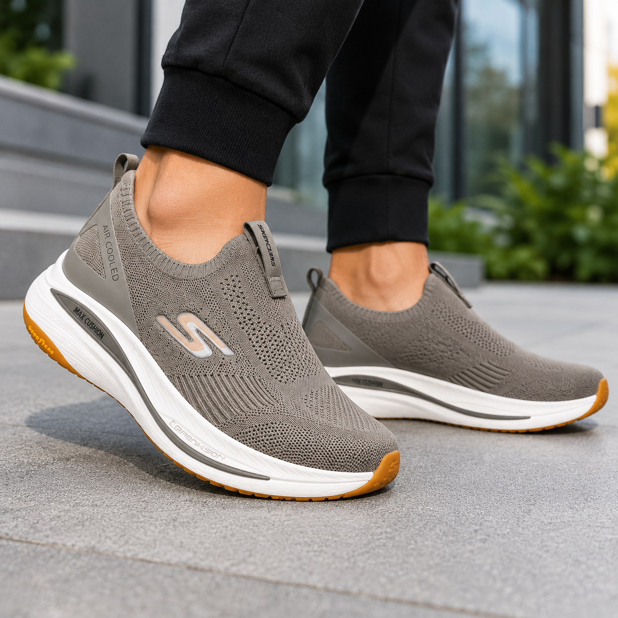 Ske_chers Max Cushion Air Cooled Slip-On Shoes – Grey