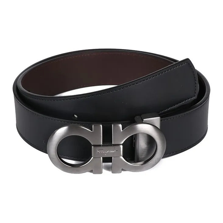 Ferragamo Reversible Adjustable Gancini Belt in Black and Dark Brown