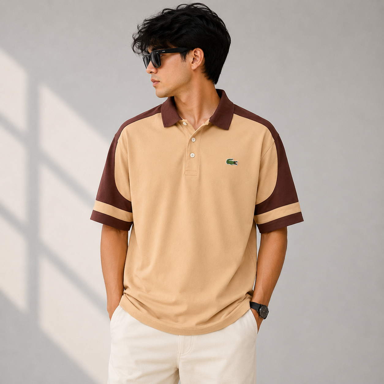 Lac_oste Style Men’s Beige & Brown Contrast Polo T-Shirt | Premium Half Sleeve Casual Polo | Smart Regular Fit