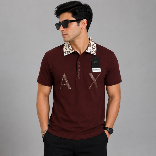Men's Wine Premium Po_lo T-Shirt | Printed Collar Cotton Po_lo | Slim Fit Casual Po_lo Tee