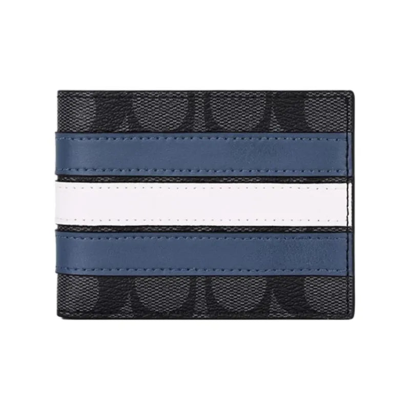 Co_ach Billfold Wallet PVC Wallet Men's Black & Gray & Blue & White