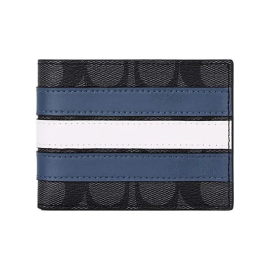 Co_ach Billfold Wallet PVC Wallet Men's Black & Gray & Blue & White