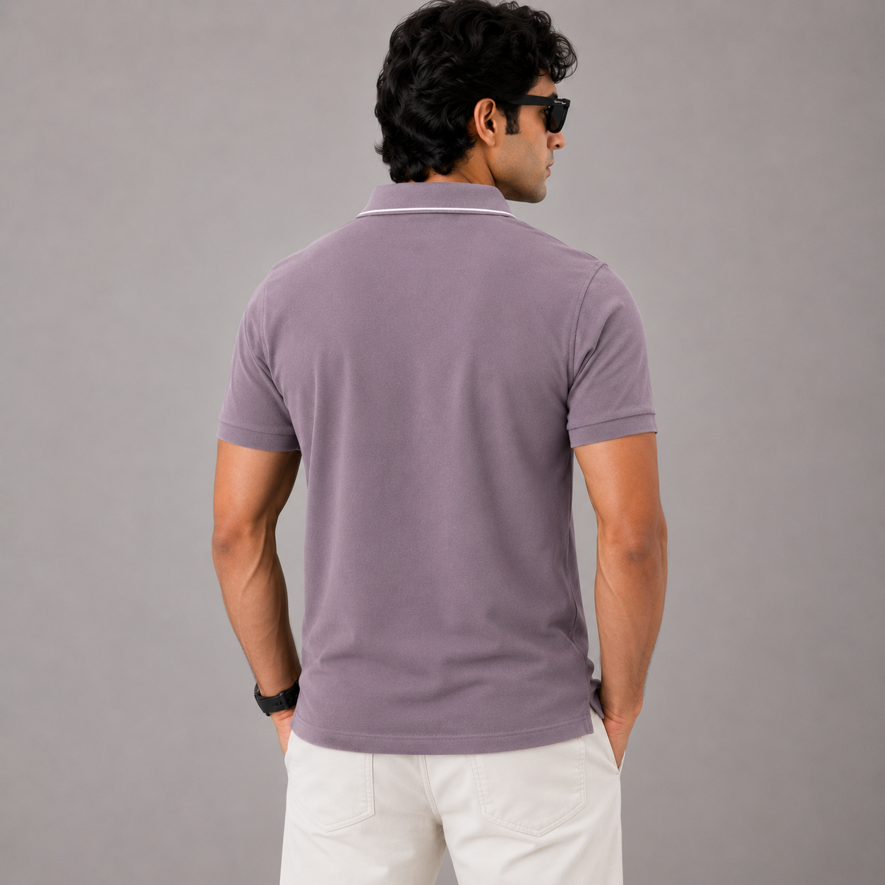 Po_lo Ral_ph Lau_ren Men’s Light Purple Premium Polo T-Shirt – Signature Pony Logo & Contrast Tipped Collar