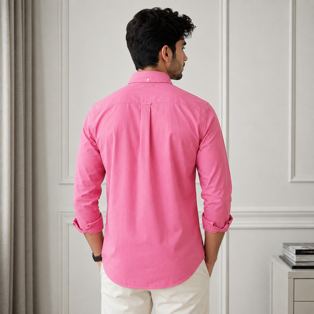 Lac_oste Men’s Pink Classic Fit Button-Down Shirt – Premium Casual Wear