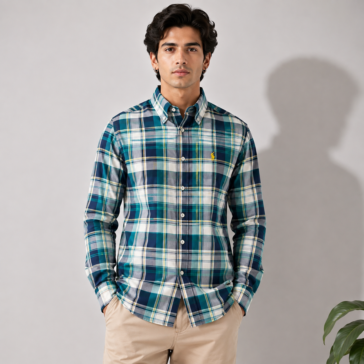 Po_lo Ralph Lauren Men's Green & Navy Plaid Button-Down Shirt | Premium Cotton | Custom Fit