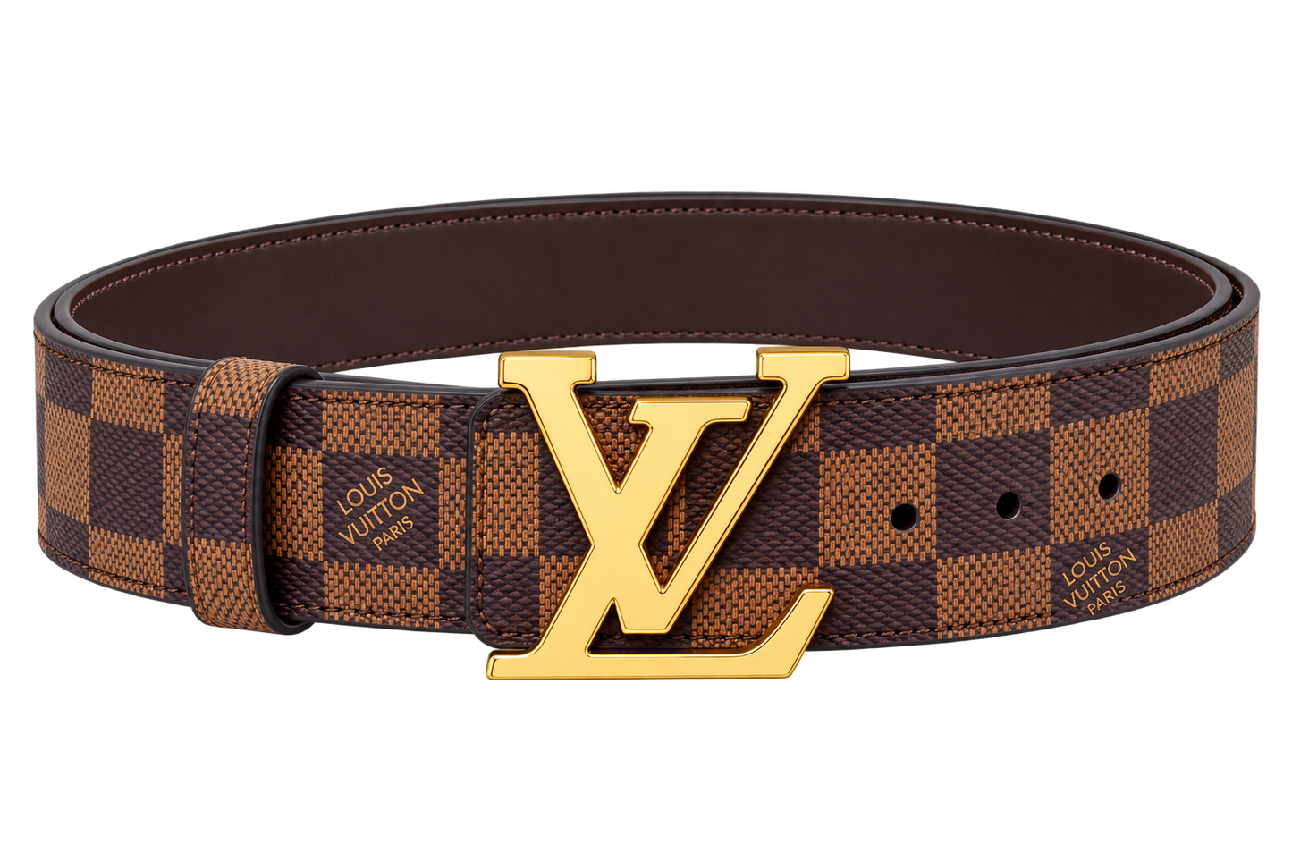 Lo_uis Vuit_ton Damier Ebene Brown Belt with Gold L_V Buckle – Luxury Men’s Designer Belt