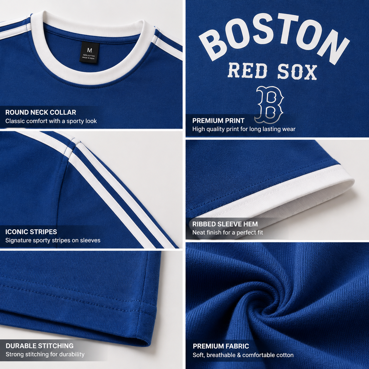 Bos_ton Re_d So_x Inspired Men's Premium Blue Oversized Cotton T-Shirt with Contrast Stripe