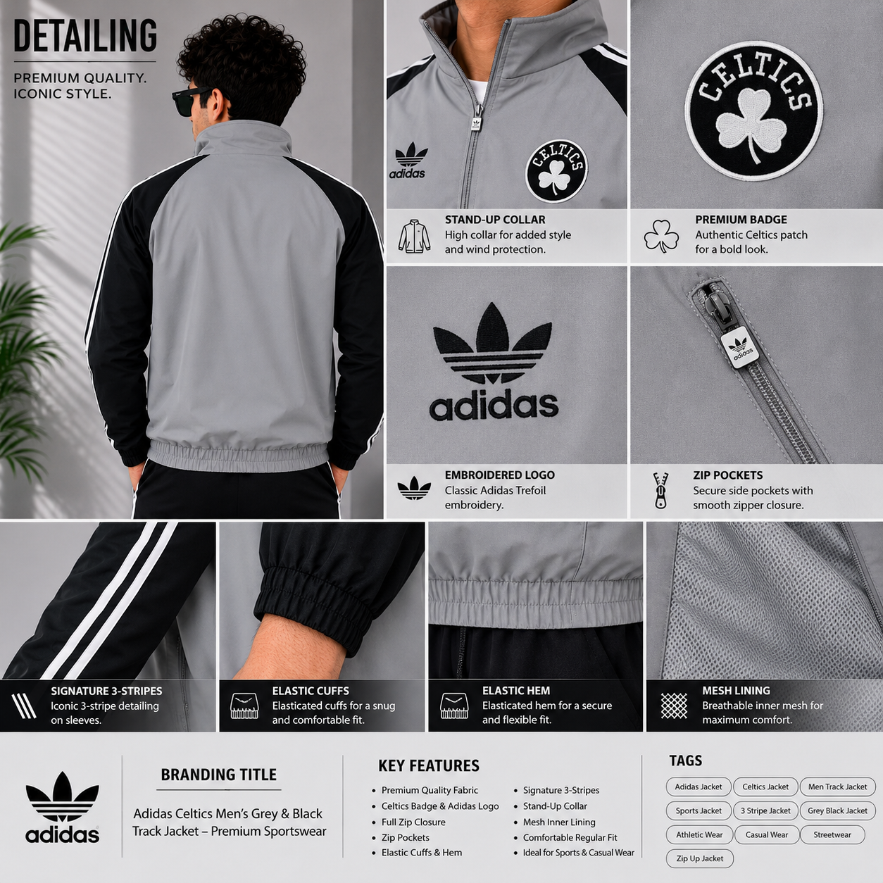 Adi_das Celtics Men’s Grey & Black Track Jacket – Premium Sportswear
