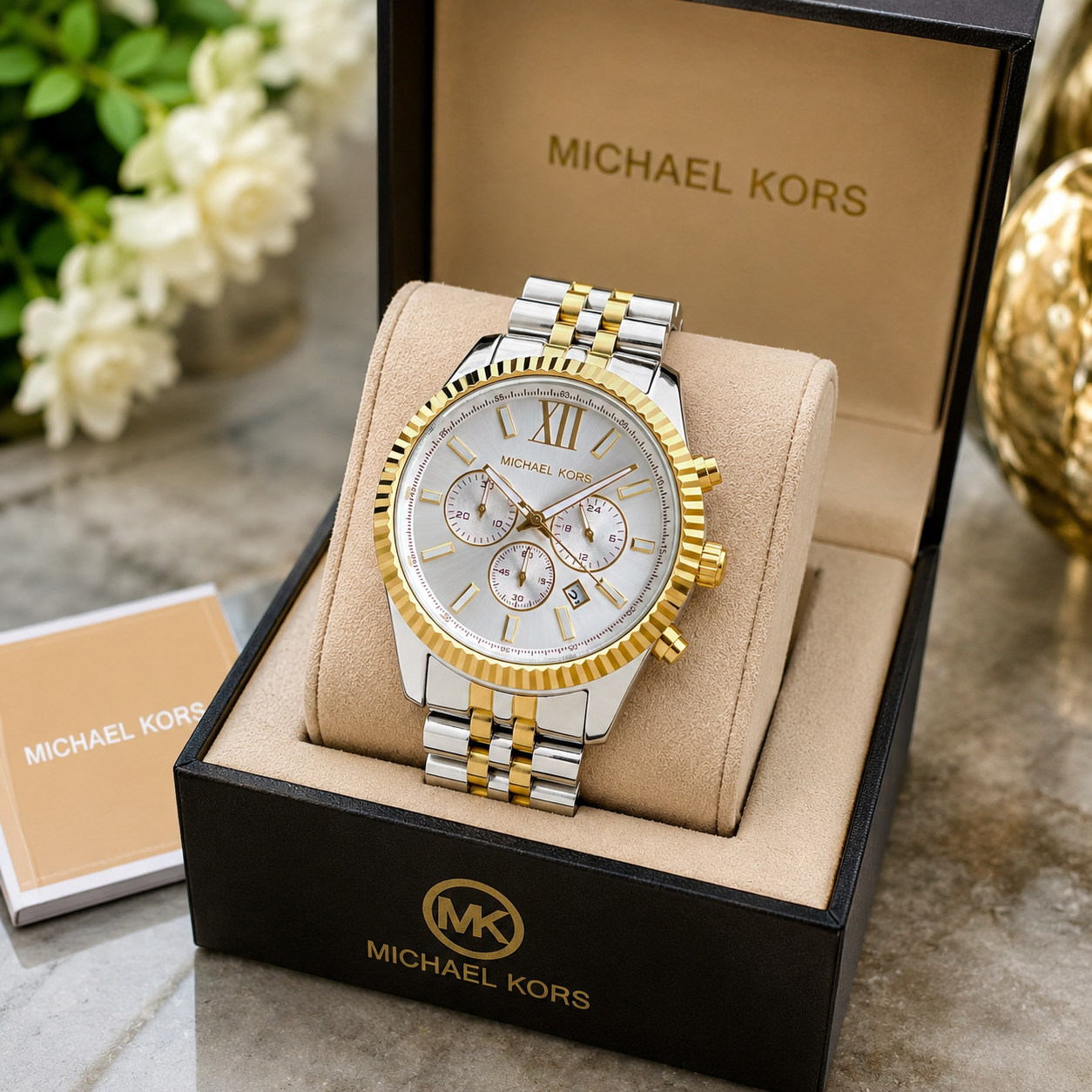 Mic_hael Ko_rs Two-Tone Silver & Gold Chronograph Men’s Watch – White Dial