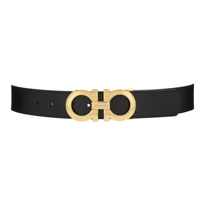 Ferragamo Reversible Adjustable Gancini Belt in Black Hickory