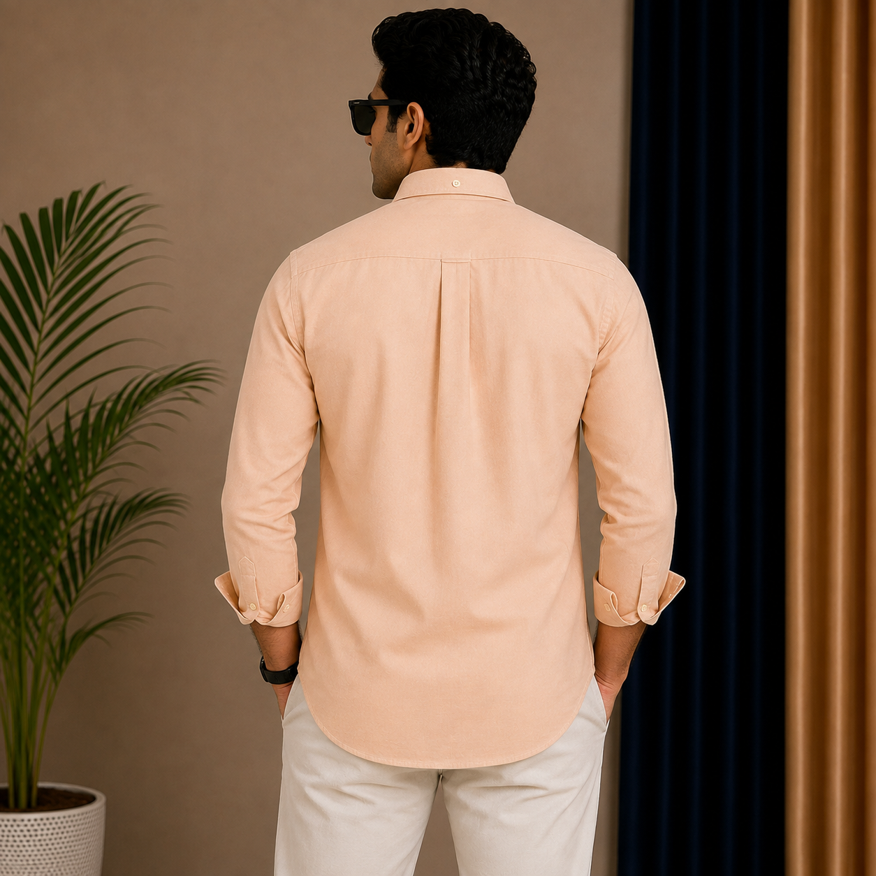 Po_lo RAL_PH LAU_REN Men’s Premium Peach Oxford Shirt – Embroidered Button-Down Full Sleeve Shirt