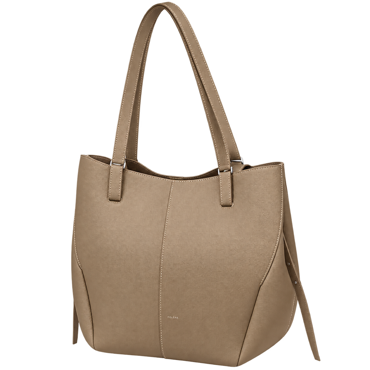 POL_ÈNE Women’s Taupe Textured Leather Tote Bag – Elegant Large Shoulder Carryall