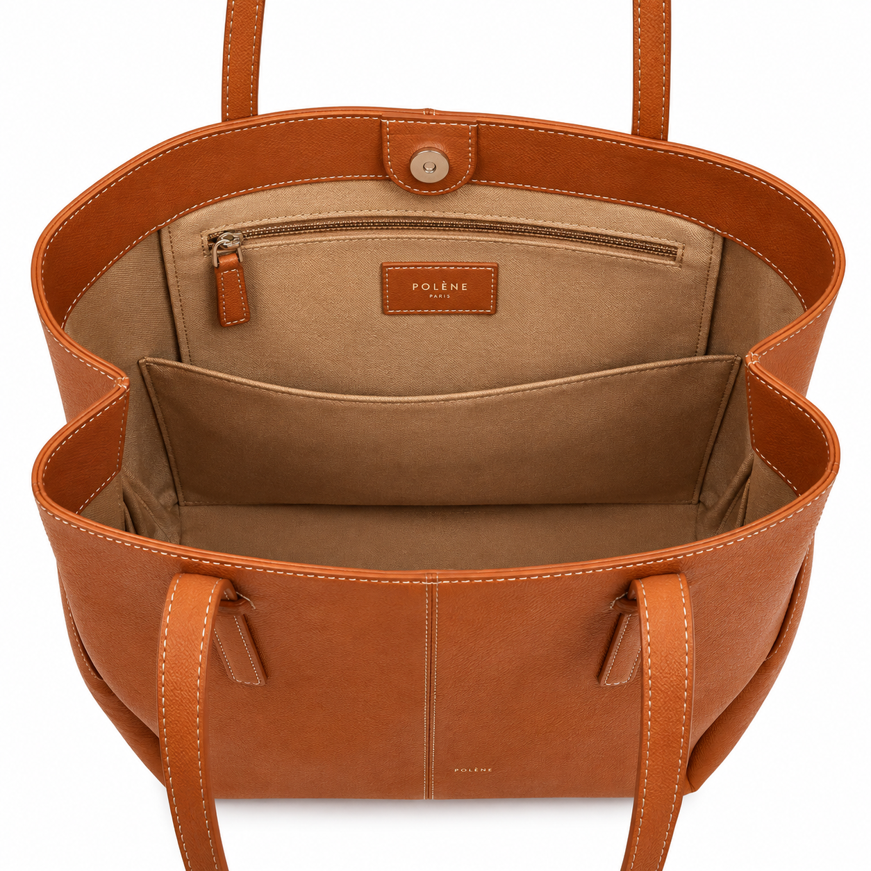 POL_ÈNE Women’s Cognac Brown Textured Tote Bag – Premium Large Shoulder Carryall