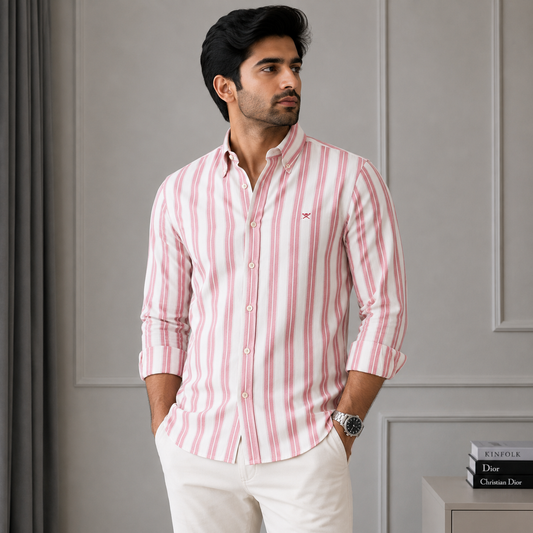 Hac_kett Lon_don Men’s Pink Striped Classic Fit Button-Down Shirt – Premium Casual Wear