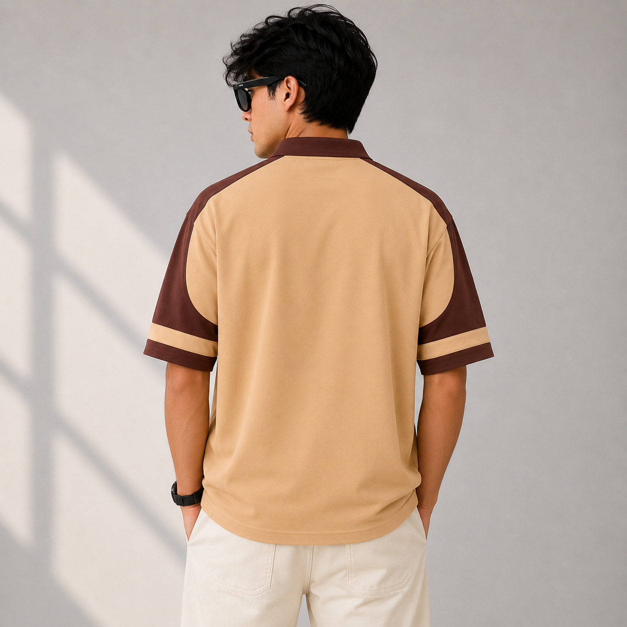 Lac_oste Style Men’s Beige & Brown Contrast Polo T-Shirt | Premium Half Sleeve Casual Polo | Smart Regular Fit