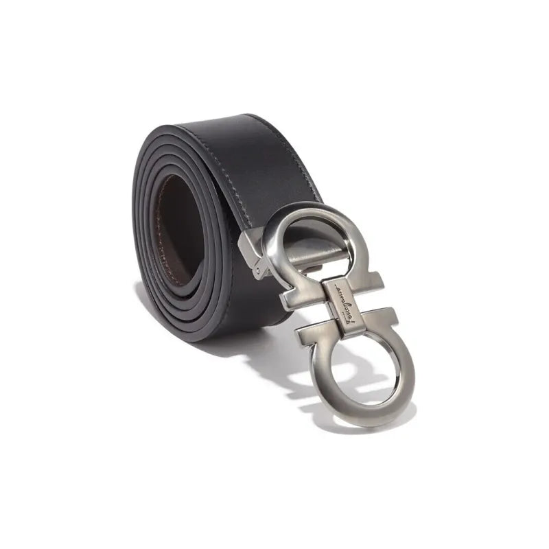 Ferragamo Reversible Adjustable Gancini Belt in Black and Dark Brown