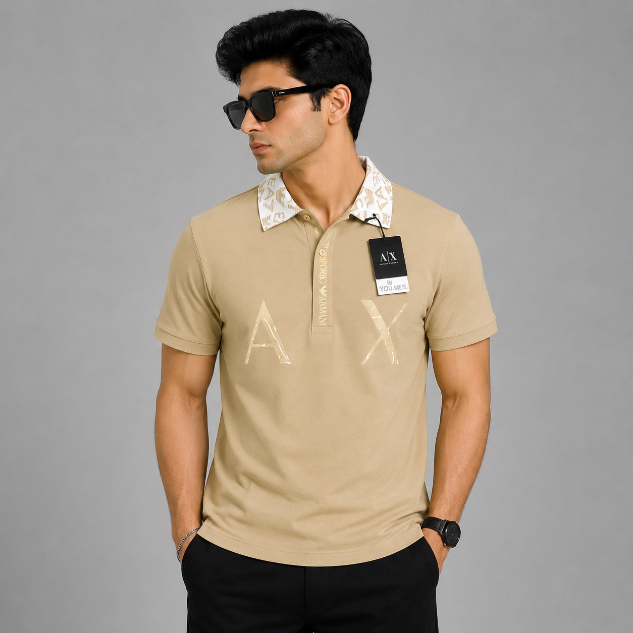 Men's Beige Premium Po_lo T-Shirt | Printed Collar Cotton Po_lo | Slim Fit Casual Po_lo Tee