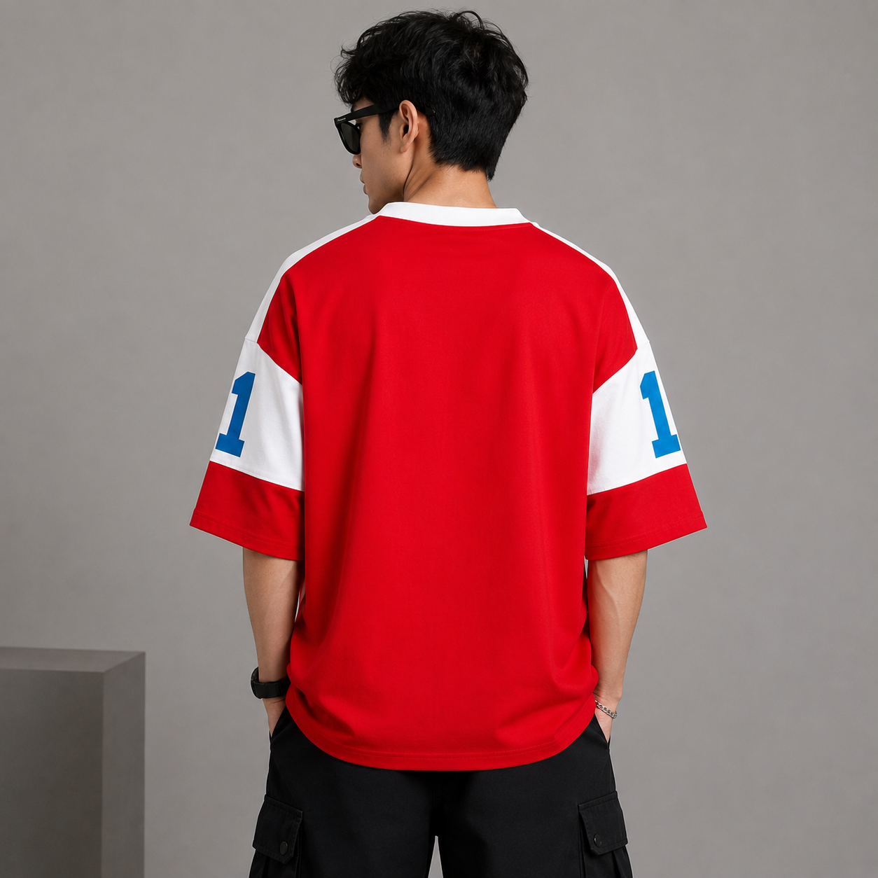 Adi_das Men's Oversized Red Graphic Printed T-Shirt | Premium Cotton Drop Shoulder Streetwear Tee