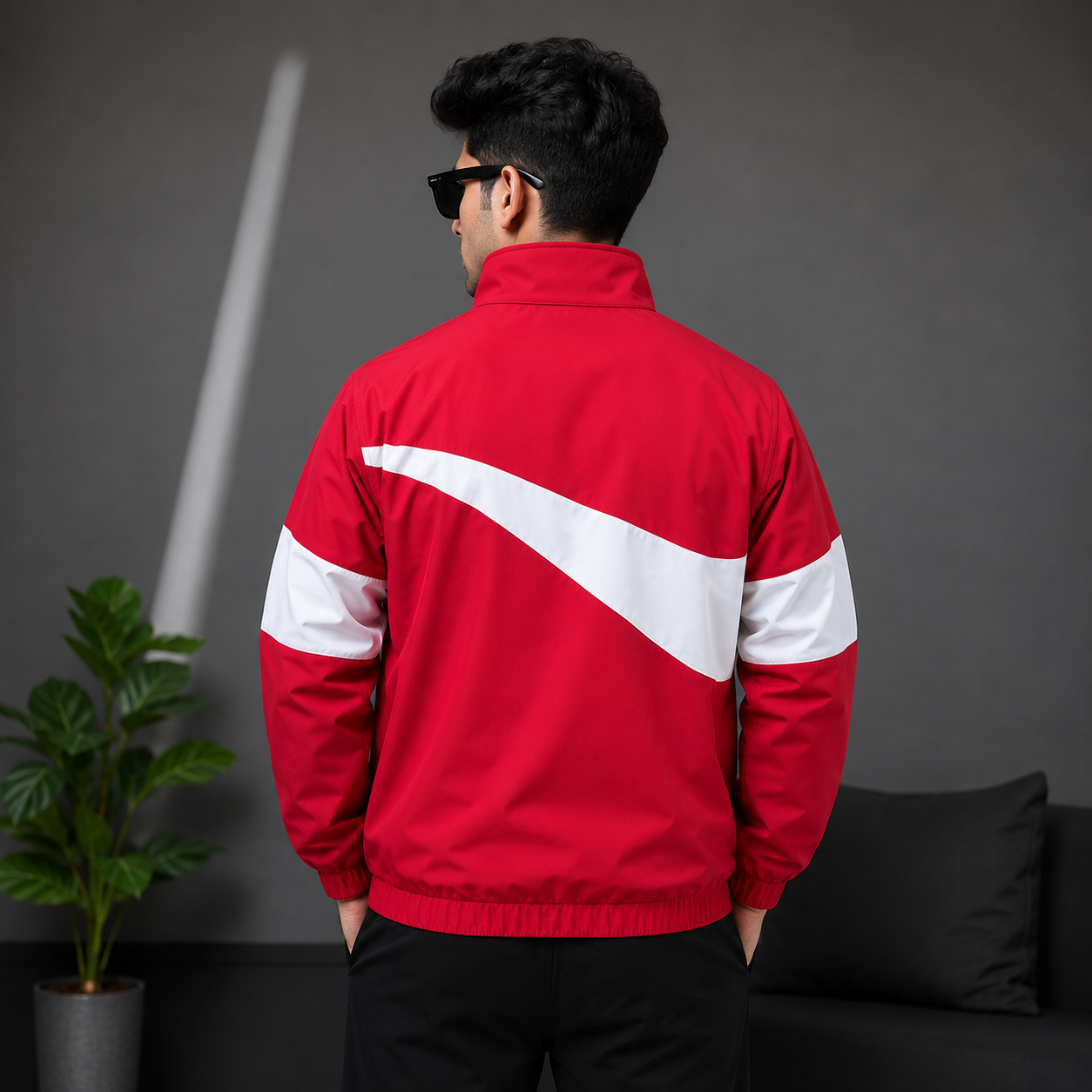 Ni_ke Men's Red Color Block Sports Jacket | Lightweight Full Zip Windbreaker