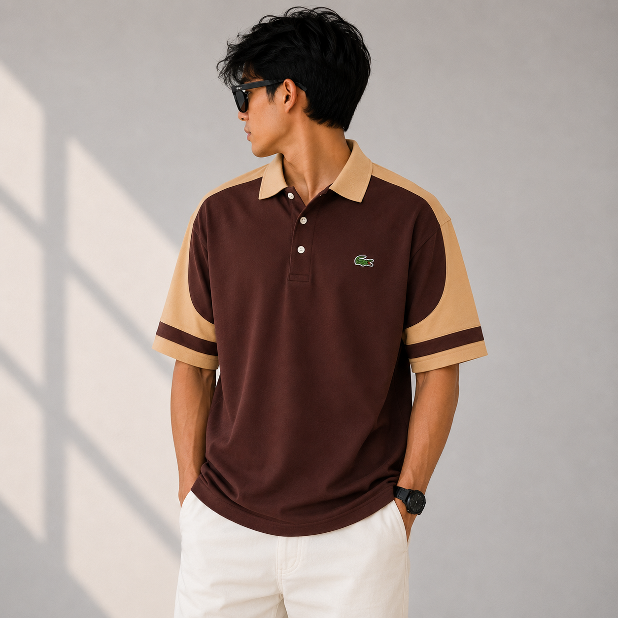 Lacoste Style Men’s Brown & Tan Contrast Polo T-Shirt | Premium Half Sleeve Casual Polo | Smart Regular Fit