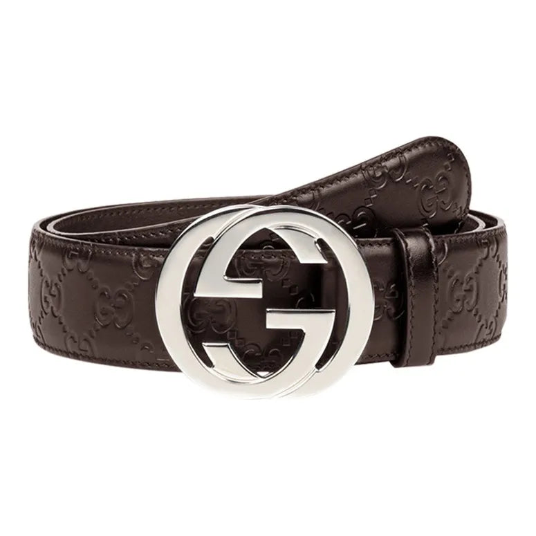 Gucci Signature Leather Belt Men's Brown 4cm Width