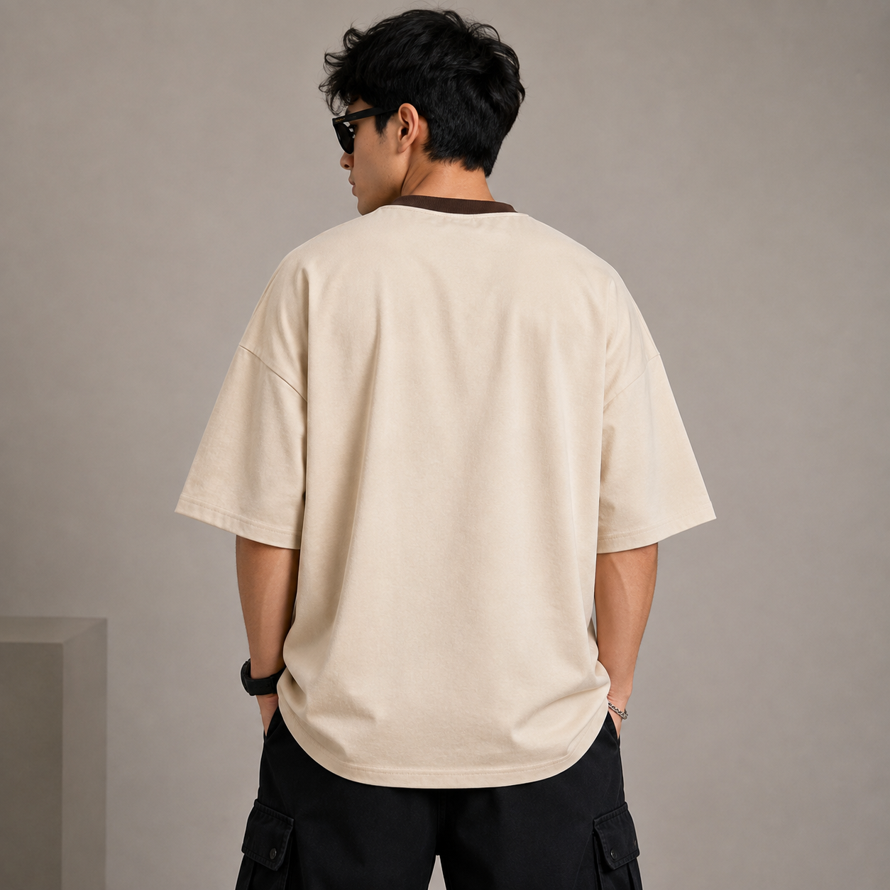 Adi_das Men's Oversized Cream Graphic Printed T-Shirt | Premium Cotton Drop Shoulder Streetwear Tee
