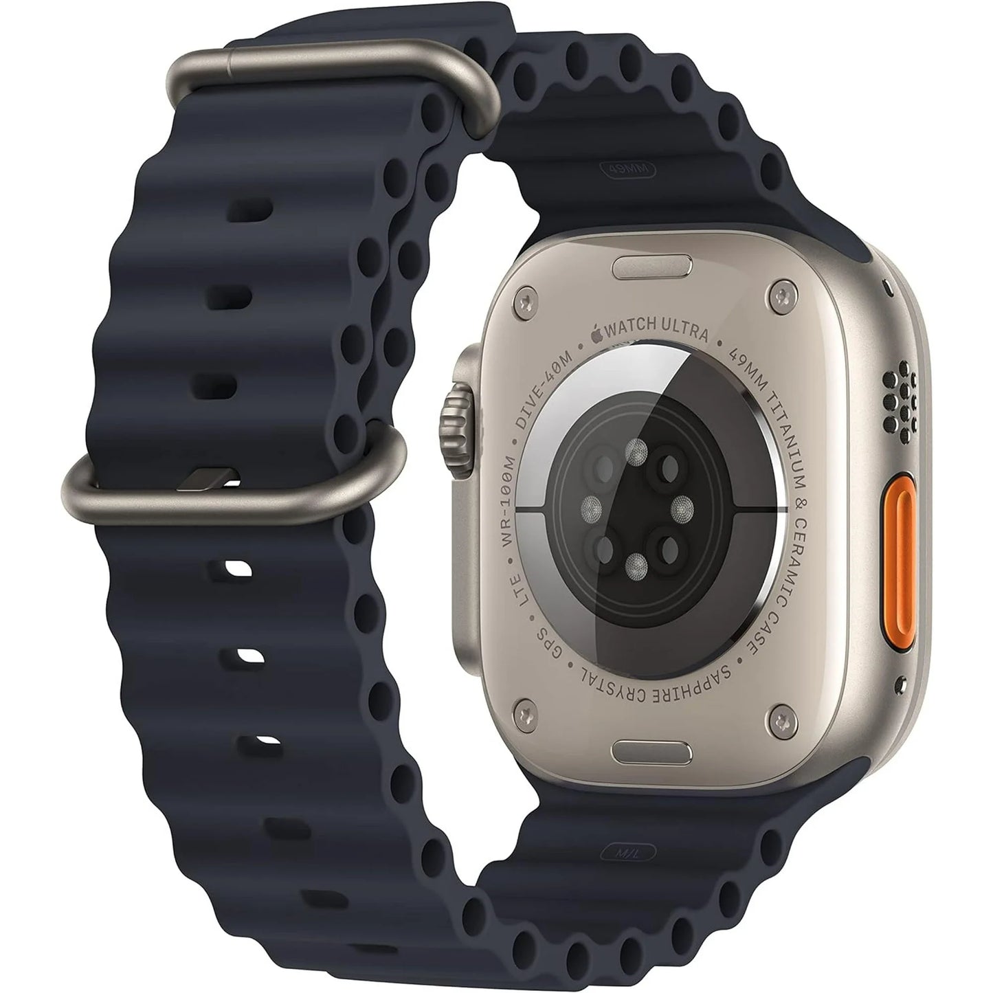 Apple Watch Ultra (GPS + Cellular, 49 mm) Titanium Case with Midnight Ocean Band, Bundle 6 Bonus Bands, Charging Stand, & 2 amp charger