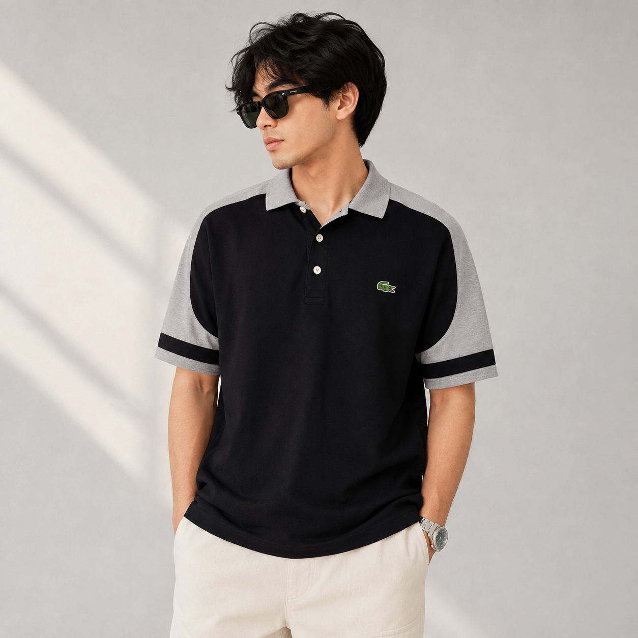 Lac_oste Style Men’s Black & Grey Contrast Polo T-Shirt | Premium Half Sleeve Casual Polo | Smart Regular Fit