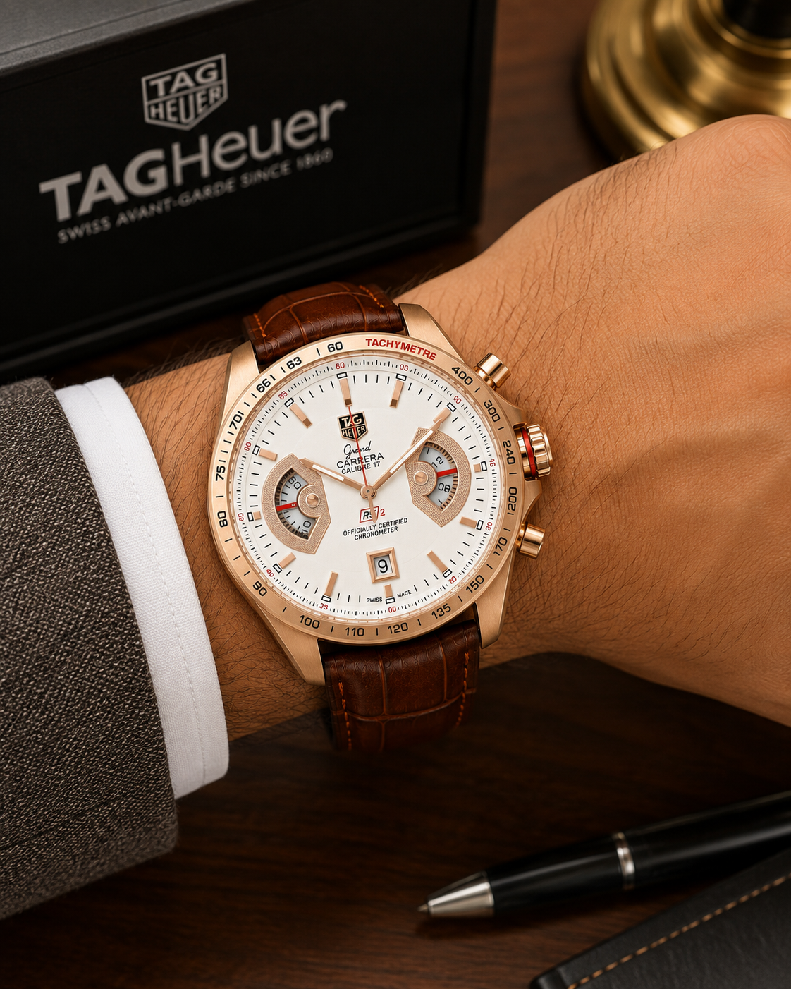 TA_G He_uer Grand Carrera Calibre 17 Rose Gold Chronograph Watch